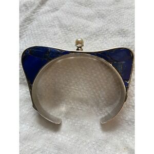 Cahuilla Margaret Native American Lapis Lazuli Pearl Cuff Bracelet Signed